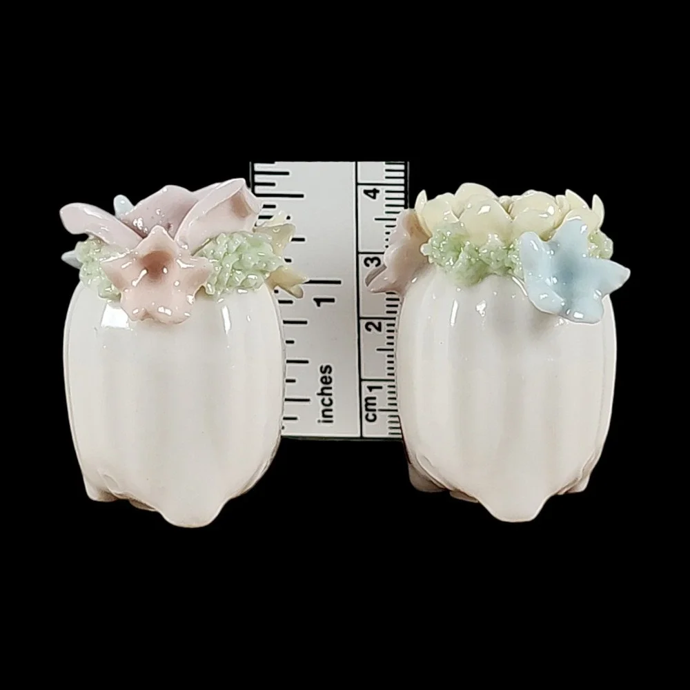 Vintage Ardalt White Porcelain Mini Salt & Pepper Shakers Rose Flower Japan